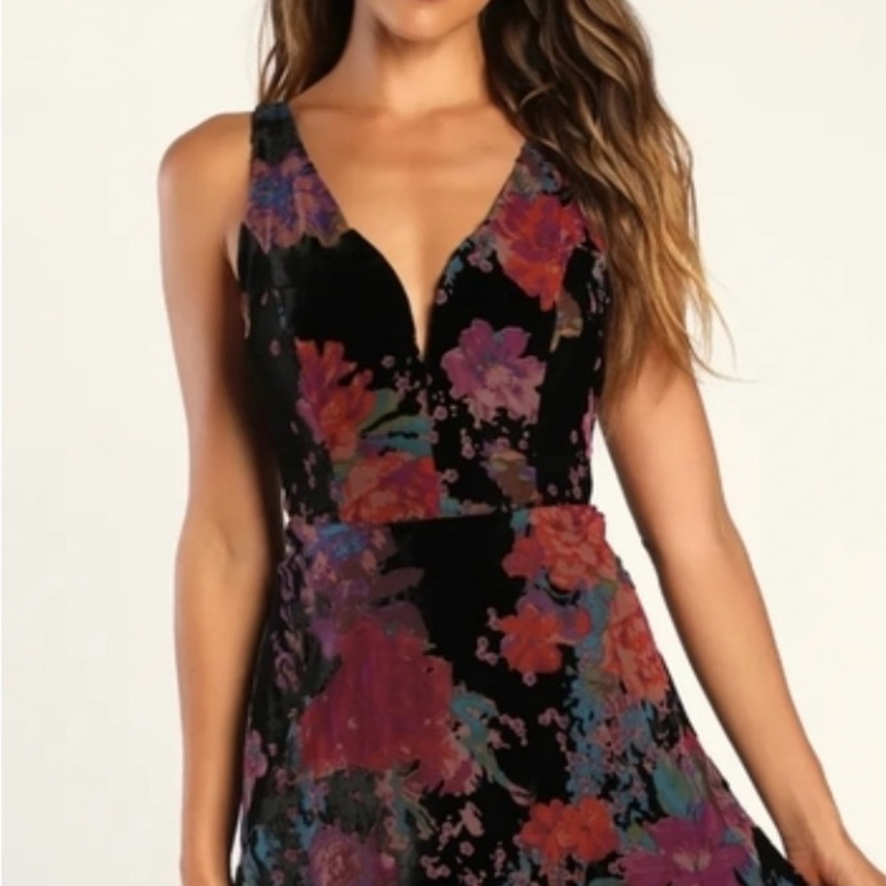 Lulu's Black and Multicolor Floral Dress